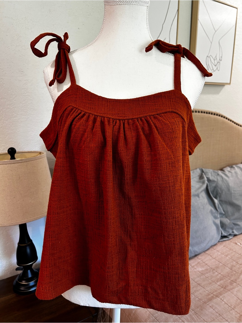Madewell Rust Orange Gauze Tie-Shoulder Tank